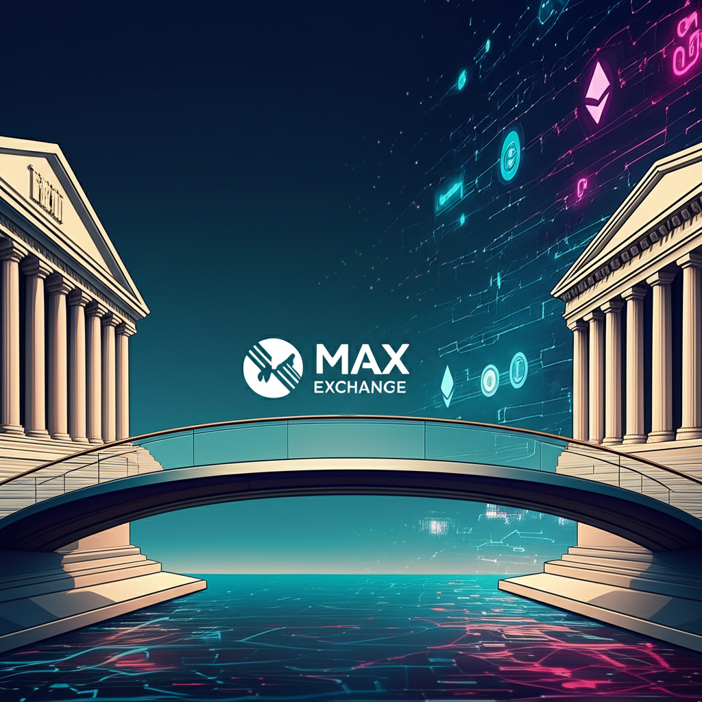 MAX作為法幣與加密貨幣橋樑的示意圖,連結傳統銀行與數位資產世界