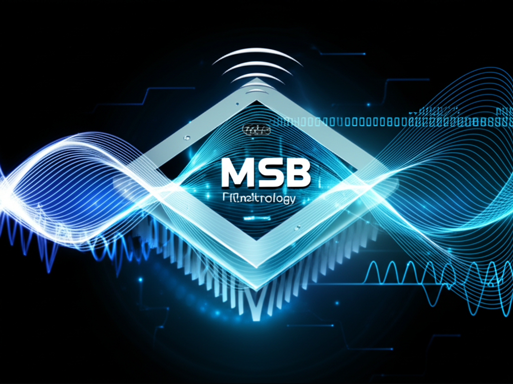 發光的MSB Technology DAC周圍環繞著空靈的聲波與數位類比轉換元素,象徵頂級音質與精準度