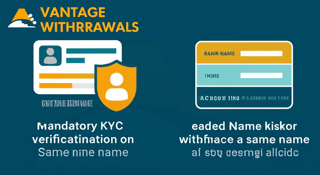 Vantage 出金必要規則示意圖,強調 KYC 身份驗證與同名帳戶原則在安全交易中的重要性