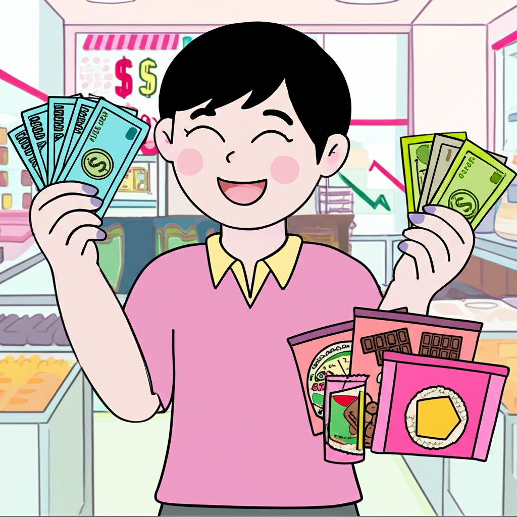 台幣升值情境插圖:台灣消費者以較少新台幣購買更多外國商品,展現匯率走強帶來的購買力提升