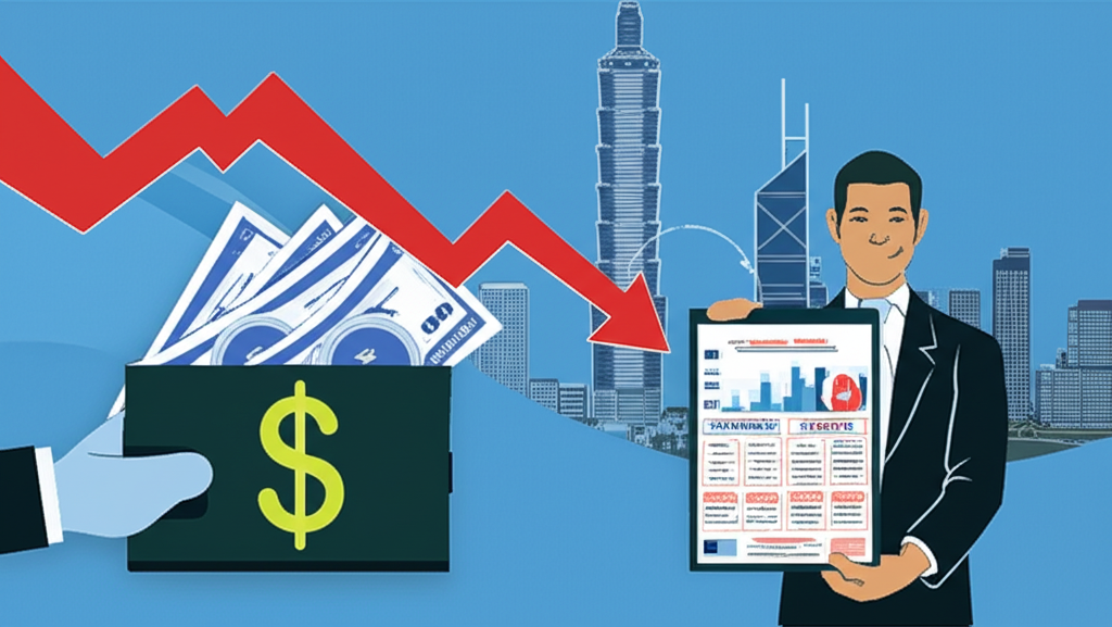 全球金融市場中美元走弱影響個人財務與投資組合,背景為台灣與香港城市景觀