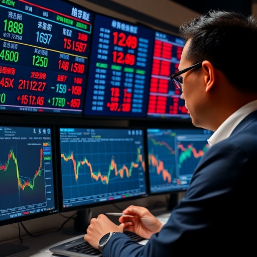 台灣投資者專注分析全球金融市場動態 - 數位插畫示意