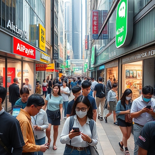 香港繁忙街頭電子支付場景
