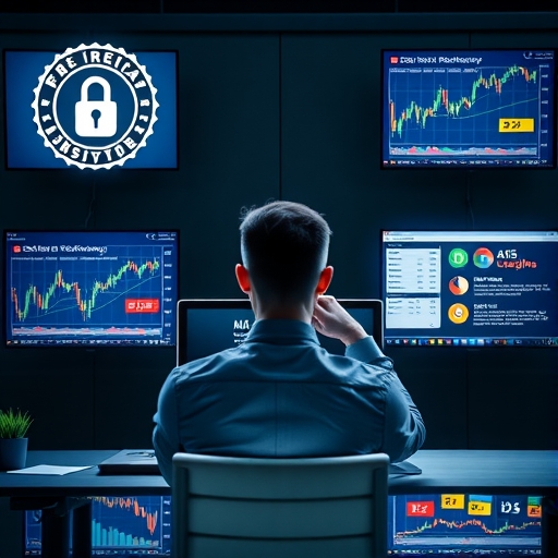 現代辦公桌上的外匯投資者使用多螢幕進行交易分析