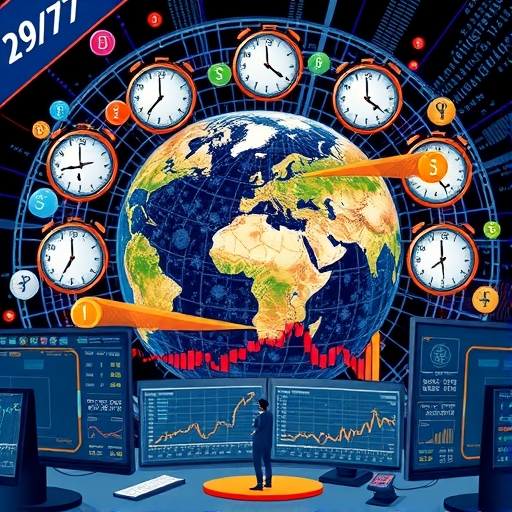 動態詳細的全球外匯交易時段示意圖,呈現各大市場接續運作模式