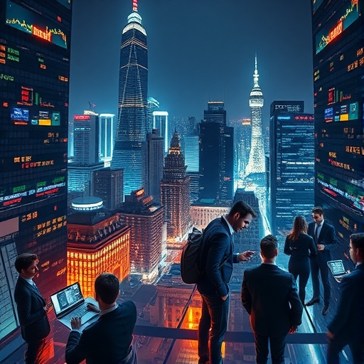 全球外匯市場夜間金融城市景觀