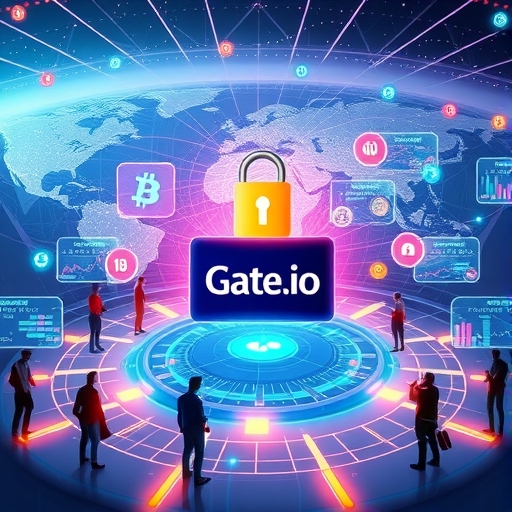 Gate.io 象徵未來感與動態數位資產交易景觀的視覺圖