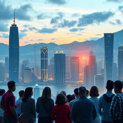 未來感十足的香港夜景天際線,象徵其金融科技發展趨勢