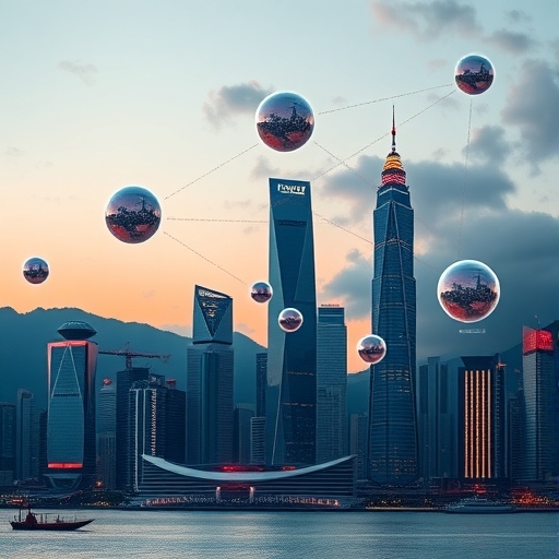香港傍晚天際線,呈現未來金融中心景象