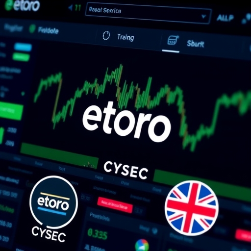 eToro交易介面與監管資訊示意圖