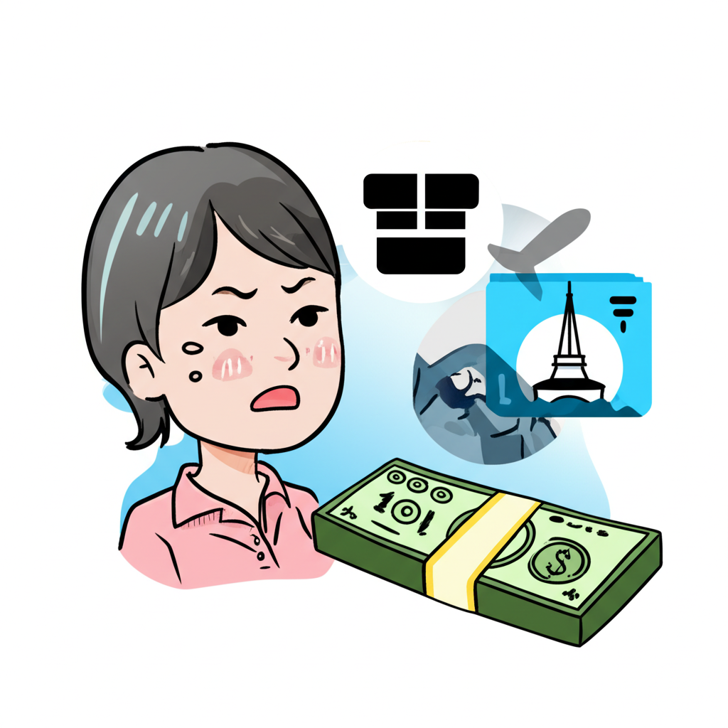 台幣貶值情境插圖:台灣民眾需支付更多新台幣才能購買相同外國商品或出國旅遊,反映購買力下降