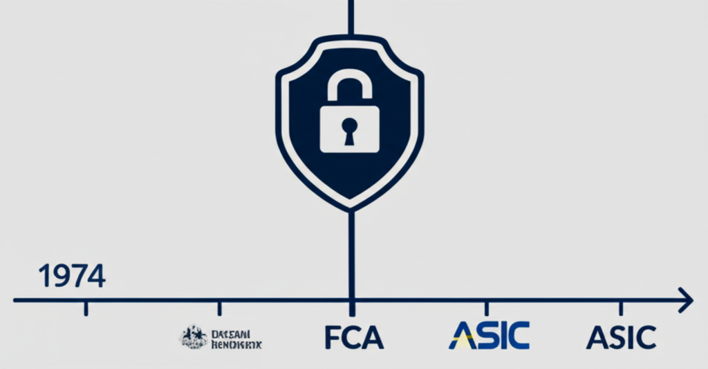 代表IG Market信譽與監管的插畫,包含1974年創立時間與FCA、ASIC等標章