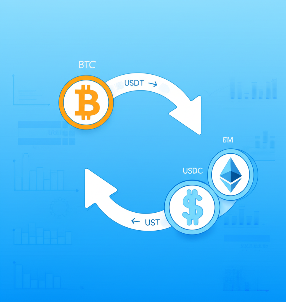比特幣和以太幣轉換成USDT穩定幣或美金的幣安交易所介面圖示