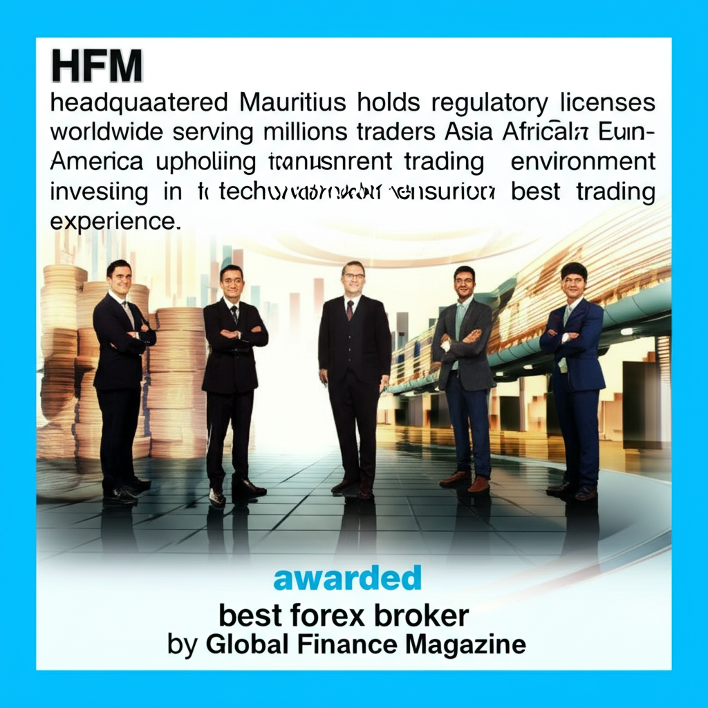 HFM 總部毛里求斯,全球監管牌照,服務亞非歐拉美數百萬交易者,強調透明交易與科技創新,獲最佳外匯經紀商獎