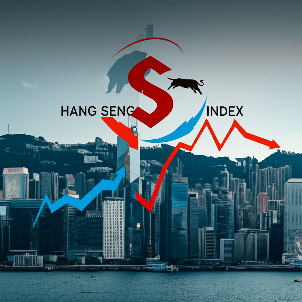 恆生指數標誌與牛熊市場趨勢線,背景為香港金融區天際線,傳達其在股市中的定義與重要性