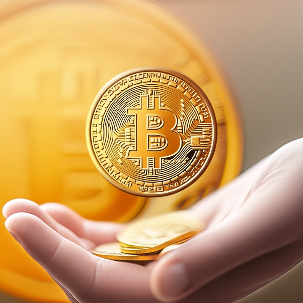 聰與比特幣的大小對比，象徵小額投資的可行性