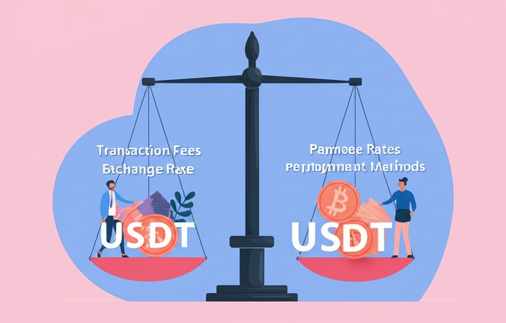 購買 USDT 時權衡手續費、匯率與支付方式的因素，象徵聰明選擇與成本分析