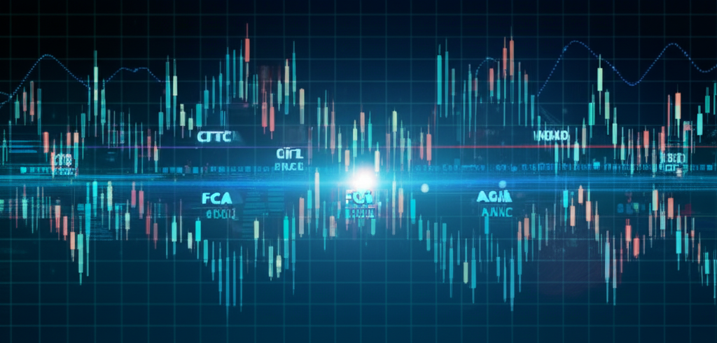 高速金融數據流與全球監管機構保護機制示意圖，象徵OANDA的安全性與權威性