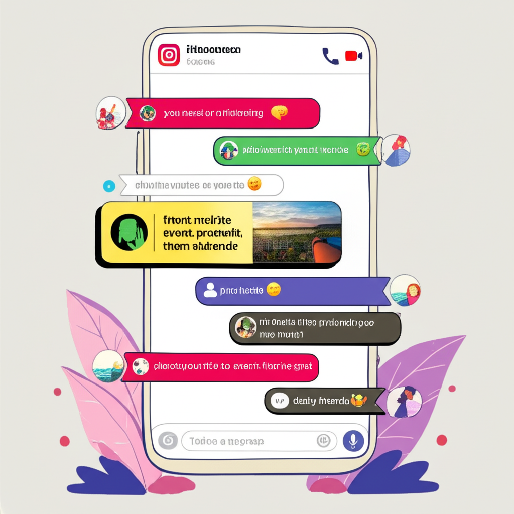 朋友們在 Instagram 群組中私下聊天與分享內容，展示規劃活動、日常分享及興趣討論的多元活動，充滿活力與友善氛圍
