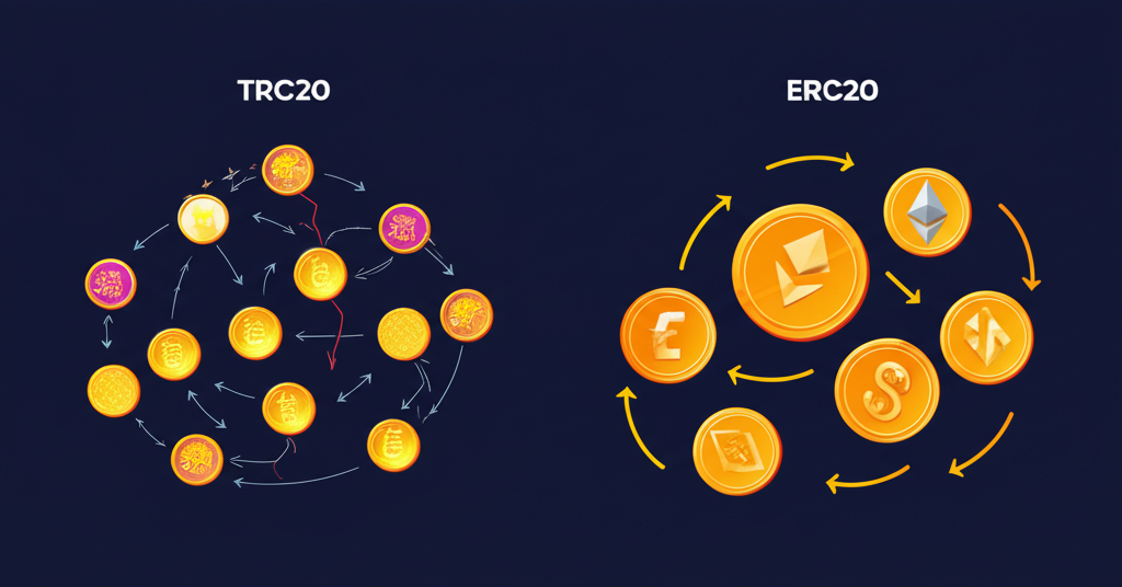 TRC20 和 ERC20 區塊鏈網路比較，強調低費與高效