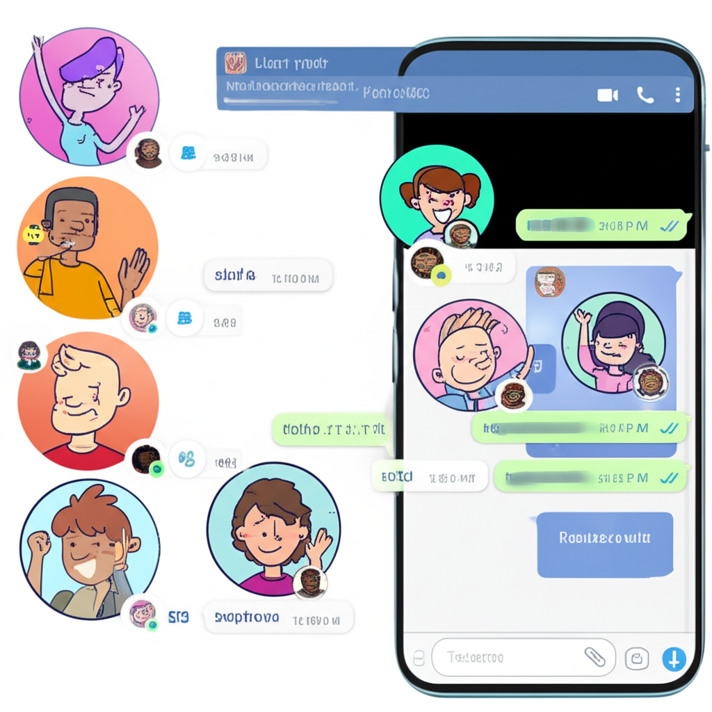 多樣用戶在 Telegram 群組介面中即時溝通的插圖，突顯其獨特設計與作為社交平台的吸引力