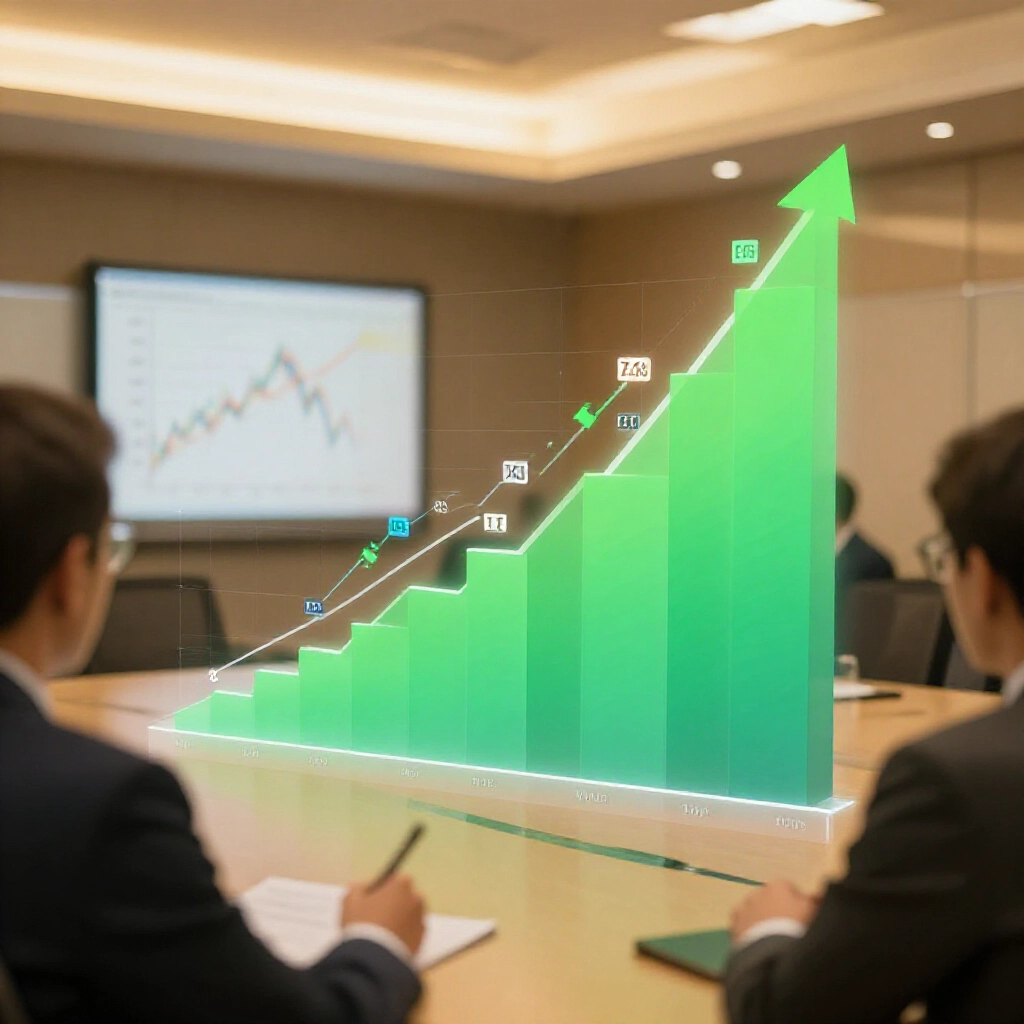 分析師檢視物價指數圖表轉為稅級金字塔,綠色上升動感