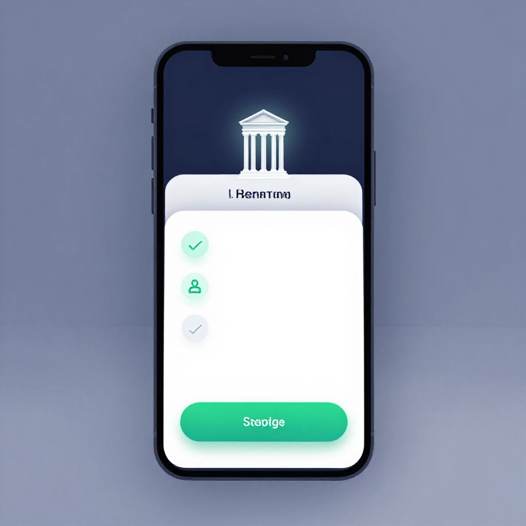 從銀行螢幕到手機App介面的步驟流程,確認圖示流向交易訂單按鈕,現代金融App設計