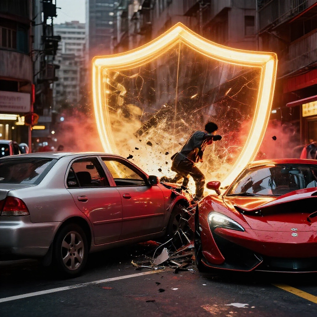 台北都會區轎車撞超跑事故示意圖，超額責任險保護