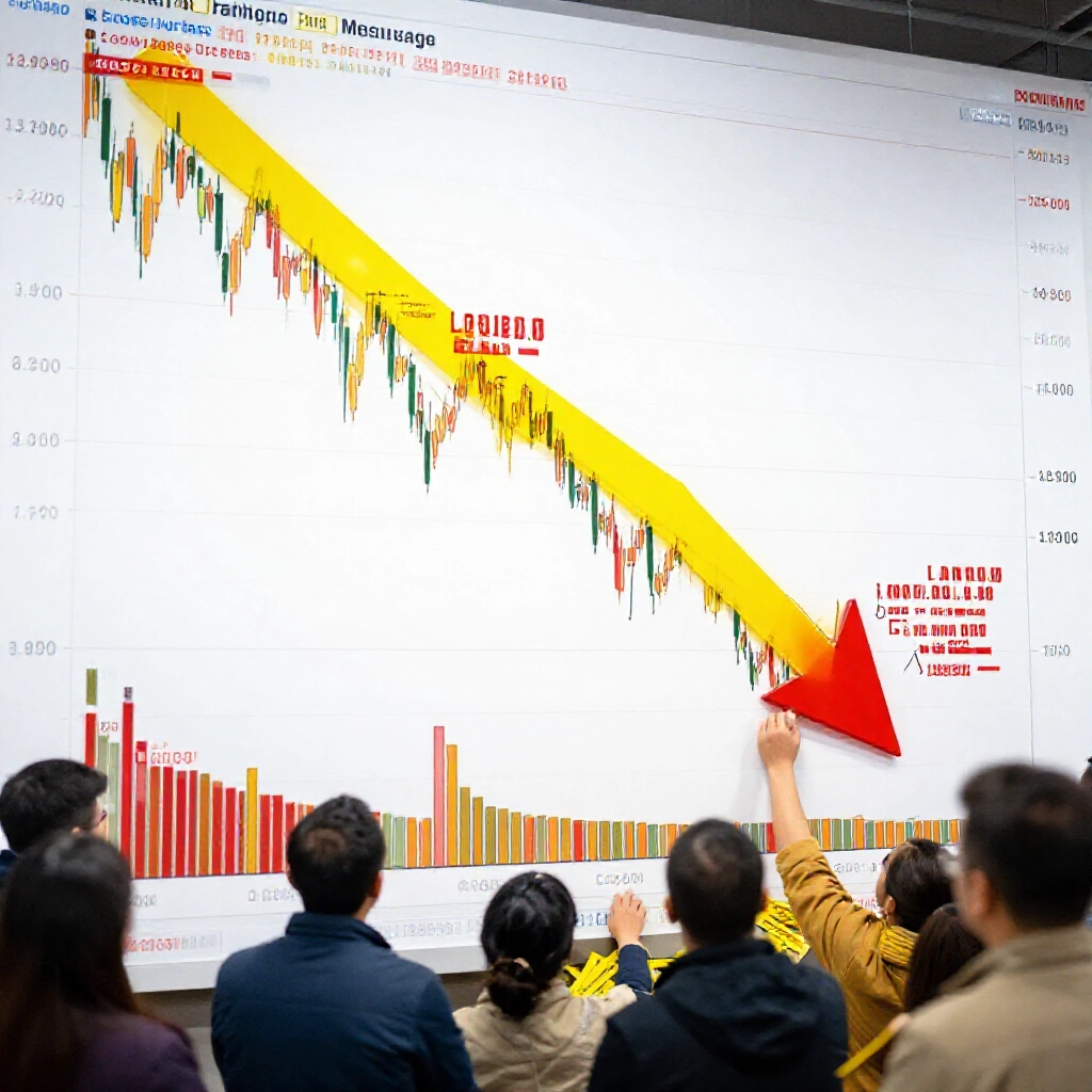 虛假大買單圖表顯示支撐位股價下跌,賣方傾銷給追漲買家,以警示黃紅色調呈現