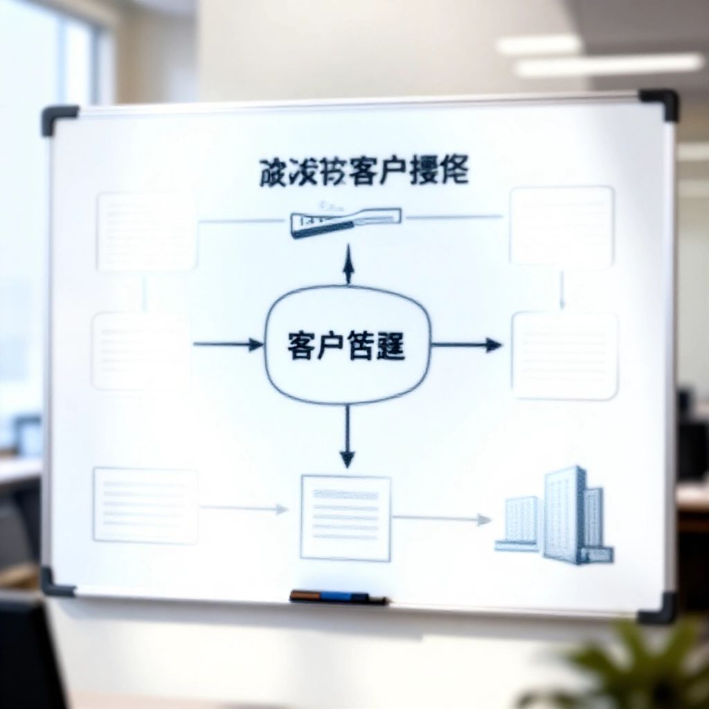 白板詳細流程圖示意,從稅務申報到權狀移轉步驟,包含印章證書與辦公大樓圖示
