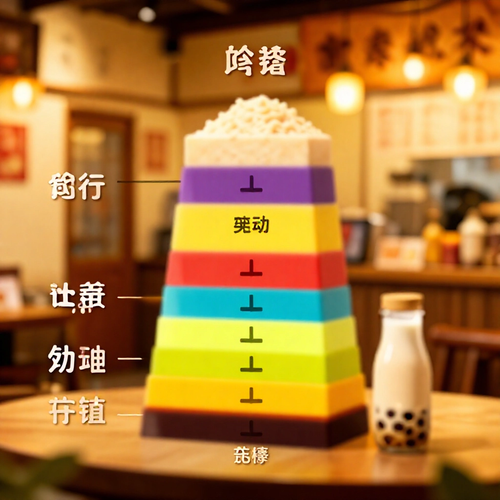 台灣珍奶店原料、直接勞工與製造成本詳細分解視覺化,色彩層疊方塊呈現於溫馨店內燈光下